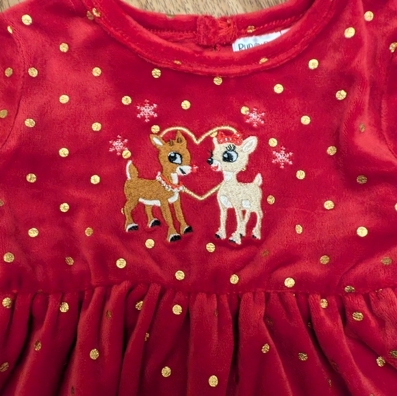 NWT! Baby Girl's Rudolph The Red Nosed Reindeer Soft Velour Christmas Dress - Picture 4 of 11